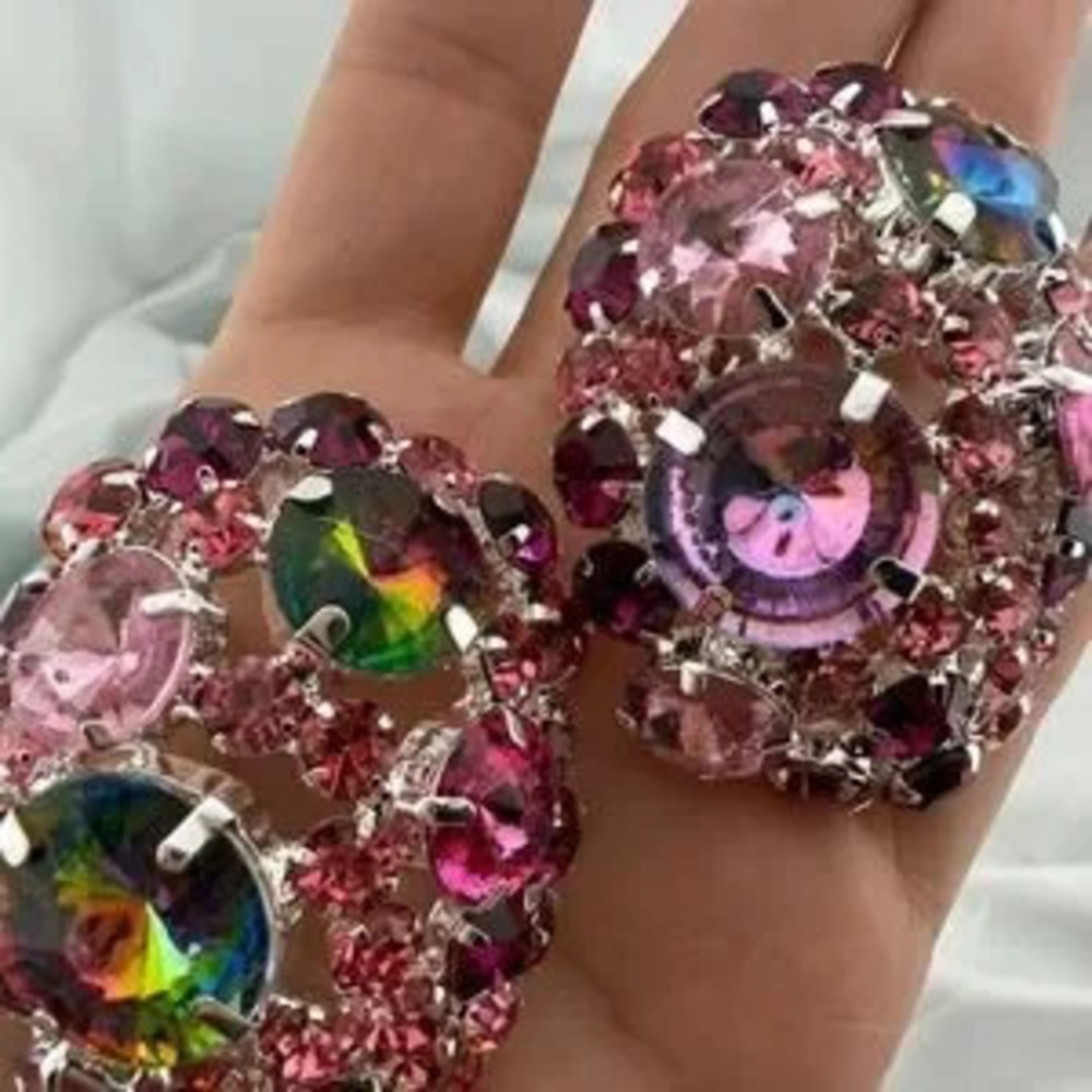 Zara pink Oval Multicolor Crystal Statement Earrings